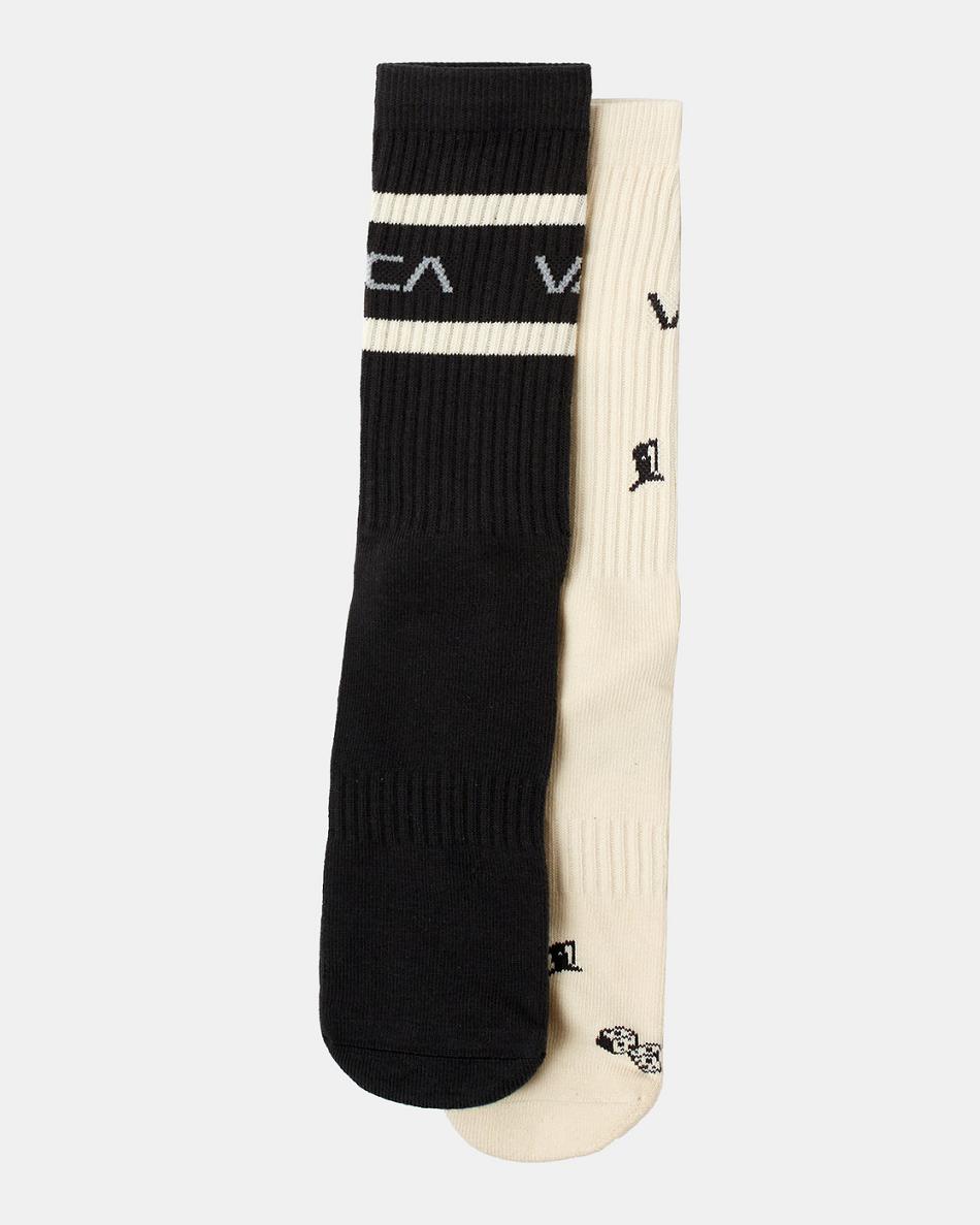 Black/White Rvca Dice 2 Pack Men's Socks | USXMI29295