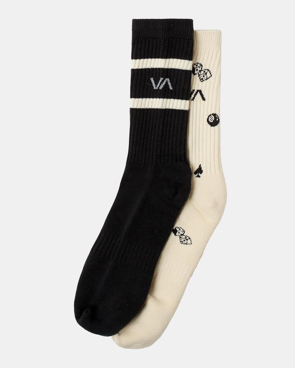 Black/White Rvca Dice 2 Pack Men\'s Socks | USXMI29295