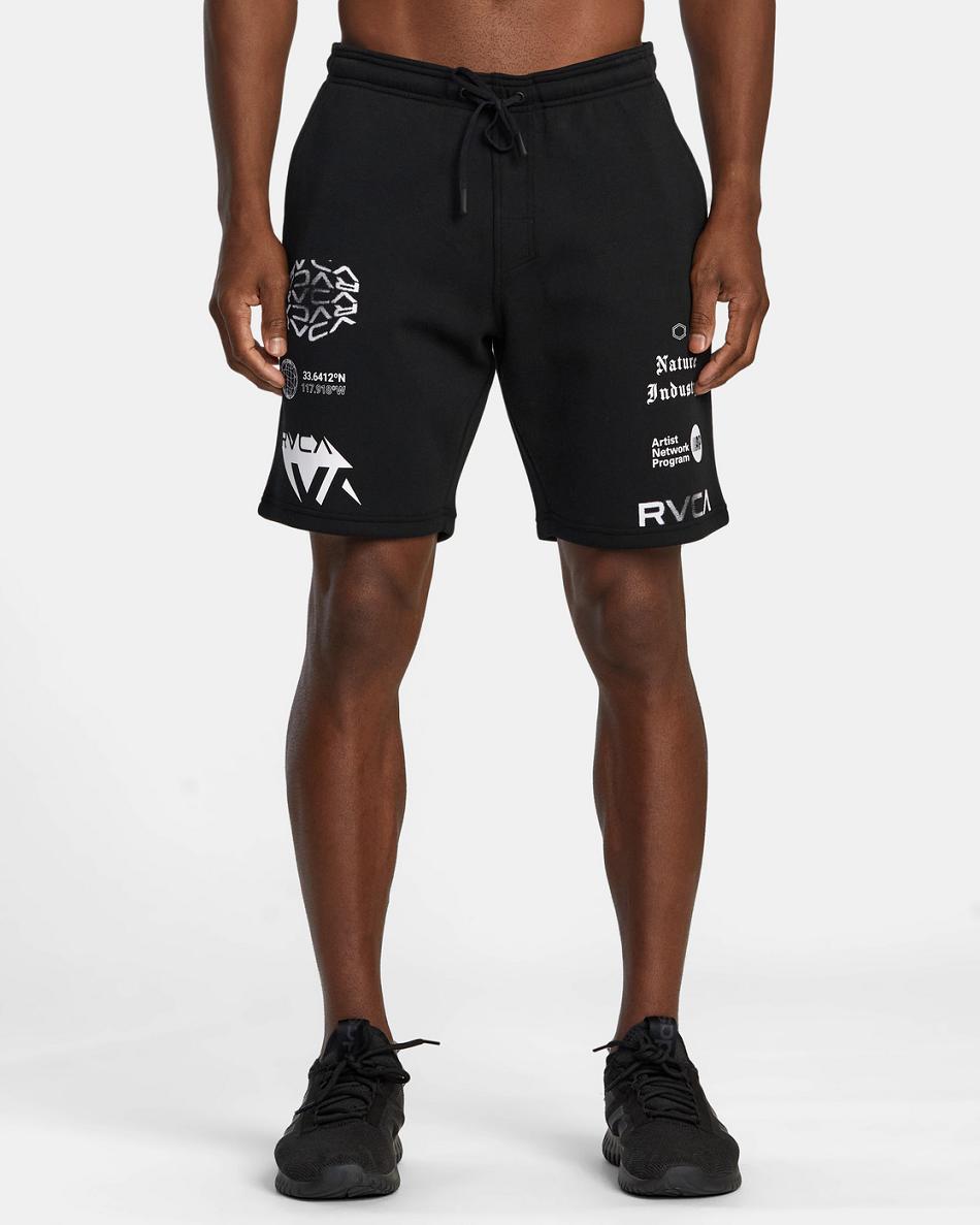 Black/White Rvca Sport 19 Sports Sweat Men\'s Shorts | USDFL82323