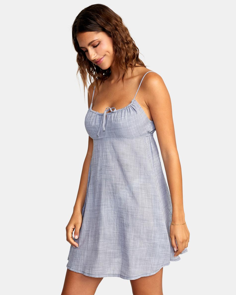 Blue Grey Rvca Houndstooth Overtime Sun Women's Dress | TUSWZ93672