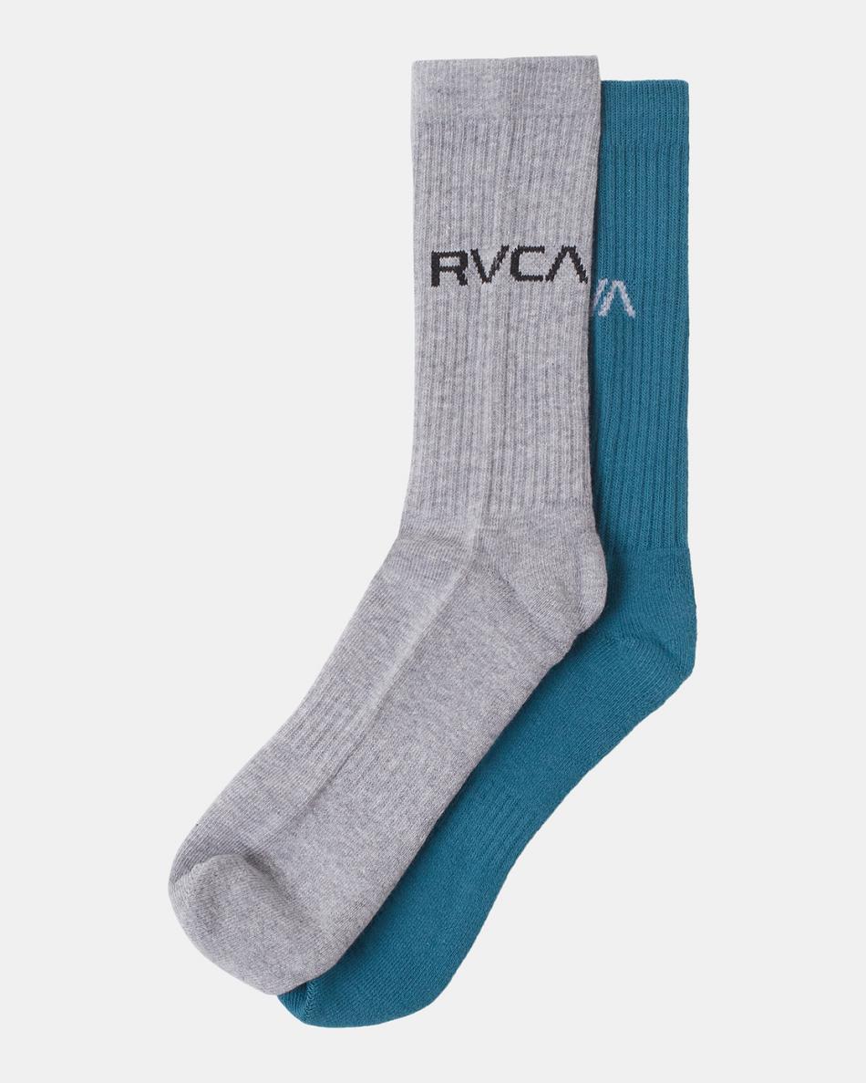 Blue Rvca 2 Pack Basic Logo Crew Men\'s Socks | USICD51370