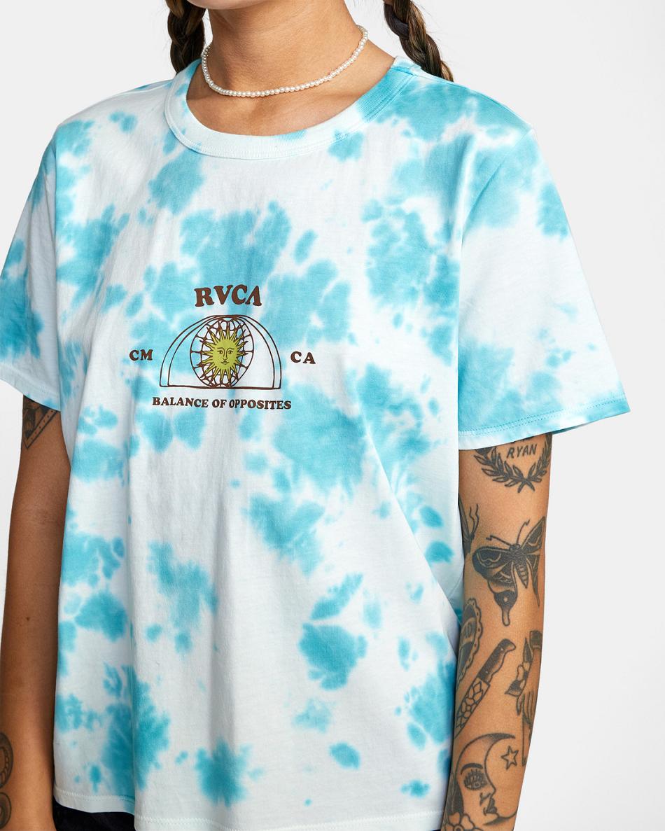 Blue Tie Dye Rvca West Tie-Dye Crop Women's T shirt | EUSHC32952