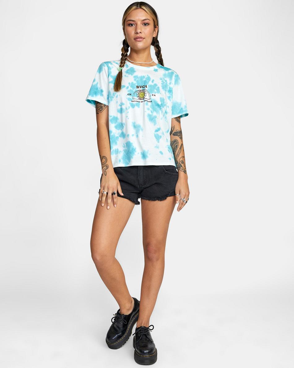 Blue Tie Dye Rvca West Tie-Dye Crop Women's T shirt | EUSHC32952