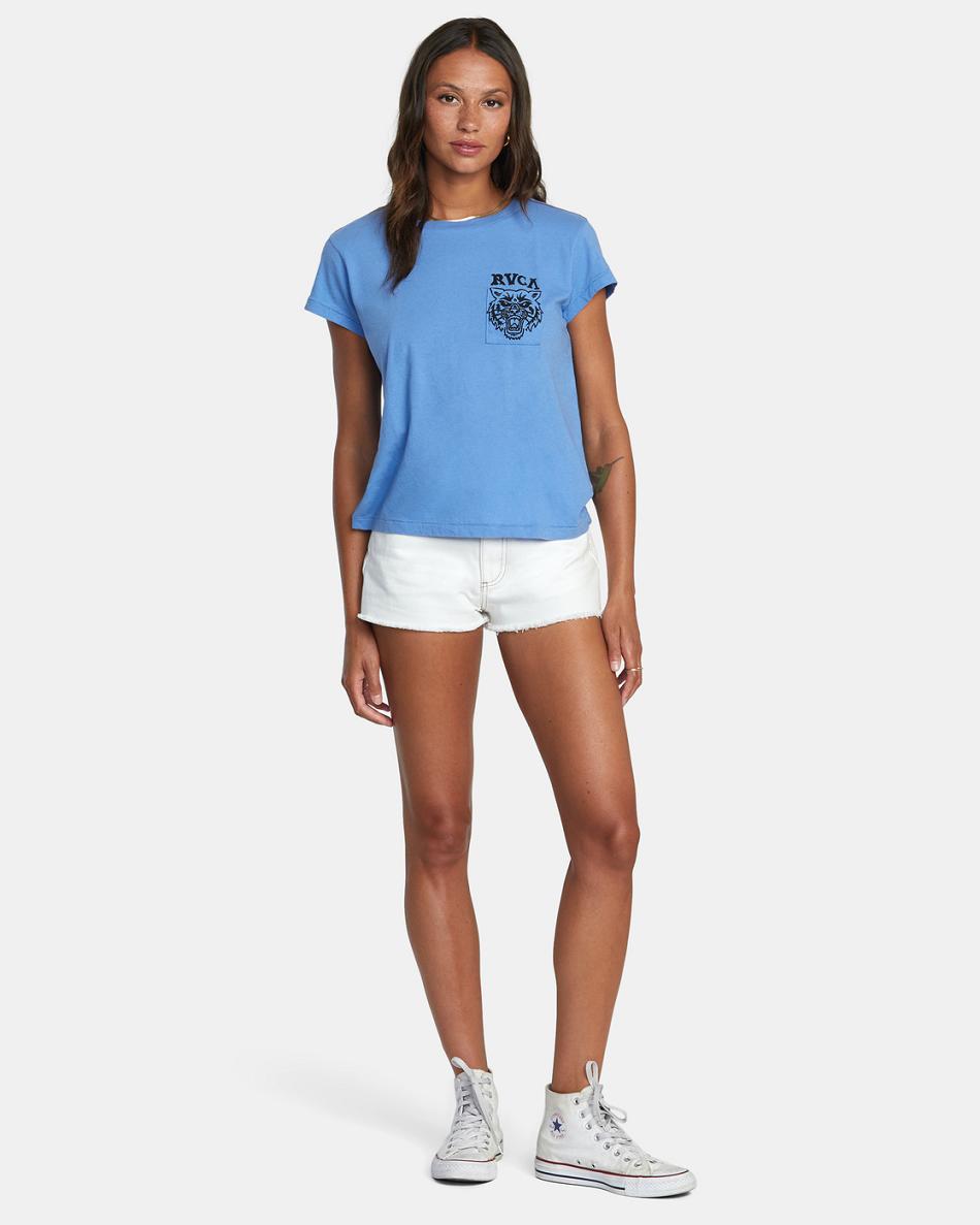 Blue Yonder Rvca Heritage Short Sleeve Women's T shirt | SUSVO45334