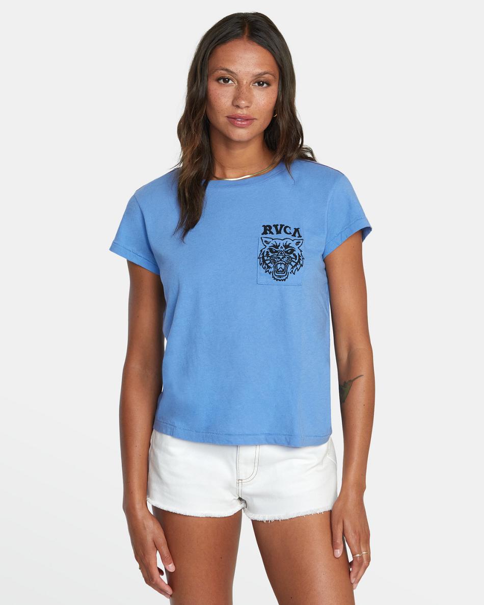 Blue Yonder Rvca Heritage Short Sleeve Women\'s T shirt | SUSVO45334