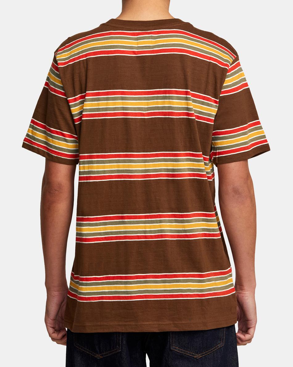 Bombay Brown Rvca Somedays Stripe T-Shirt Men's Short Sleeve | USZPD98804