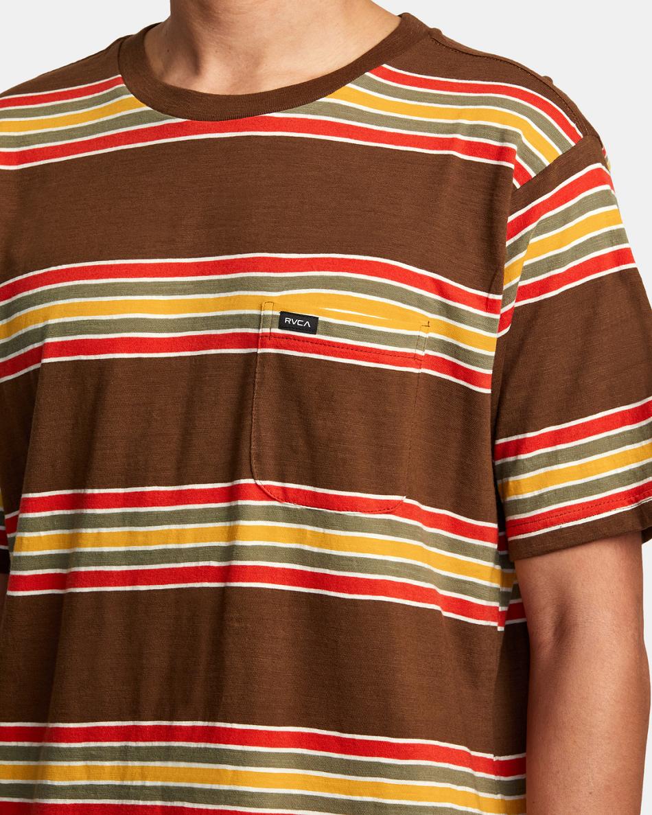 Bombay Brown Rvca Somedays Stripe T-Shirt Men's Short Sleeve | USZPD98804