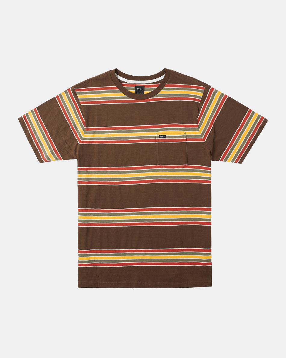 Bombay Brown Rvca Somedays Stripe T-Shirt Men\'s Short Sleeve | USZPD98804