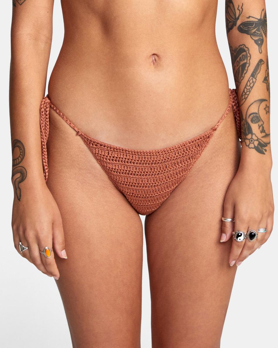 Burnt Copper Rvca Westside Cheeky Crochet Women's Bikini Bottoms | DUSKV71518