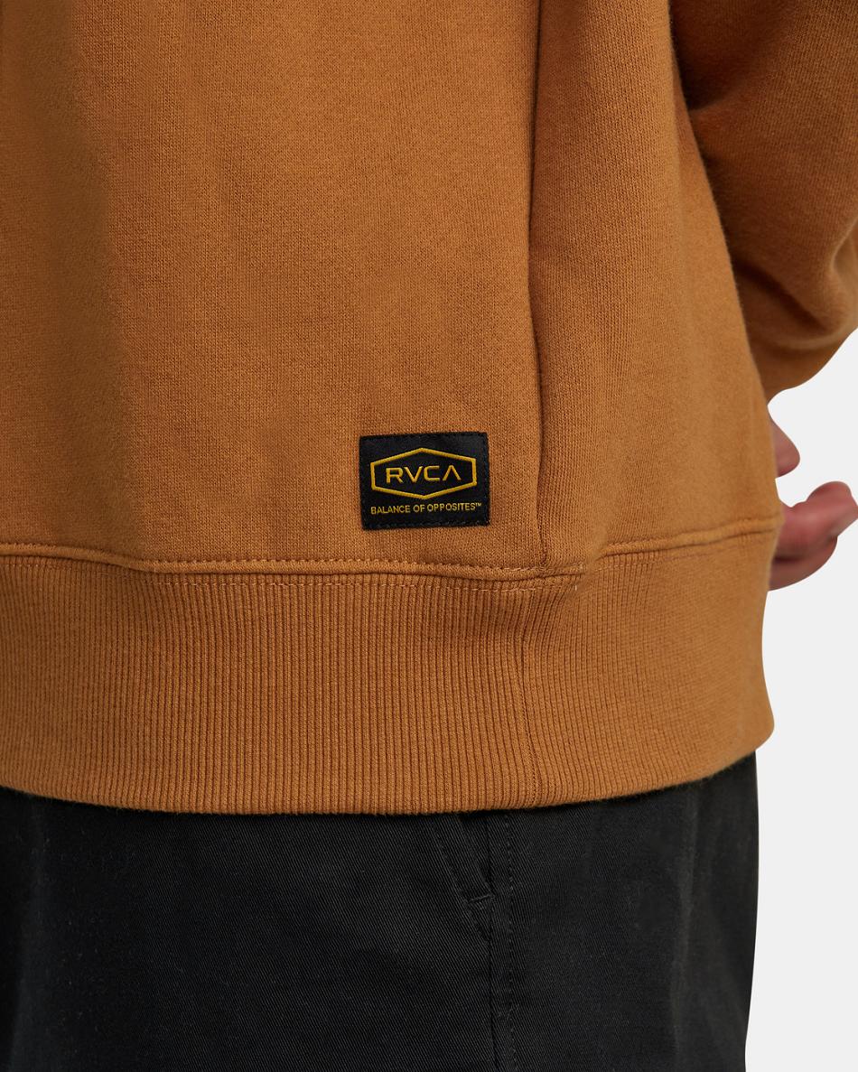 Camel Rvca Day Shift Crewneck Men's Hoodie | DUSVO23076