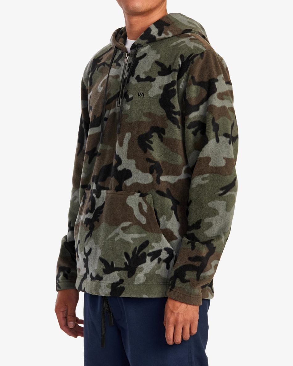 Camo Rvca Yukon Quarter Zip Pullover Men's Hoodie | USEAH10329