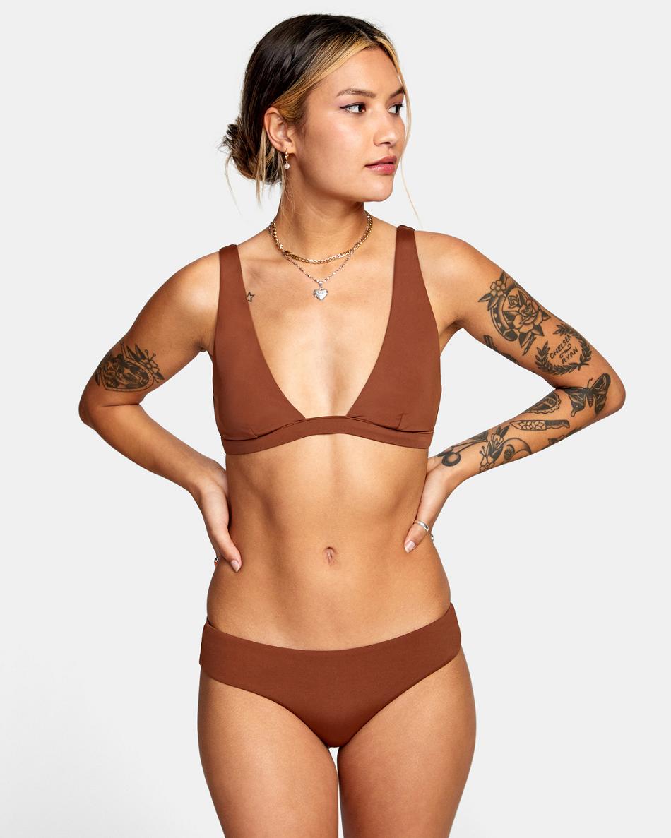 Cappuccino Rvca Camille Solid Boyshort Women's Bikini Bottoms | LUSSX78059