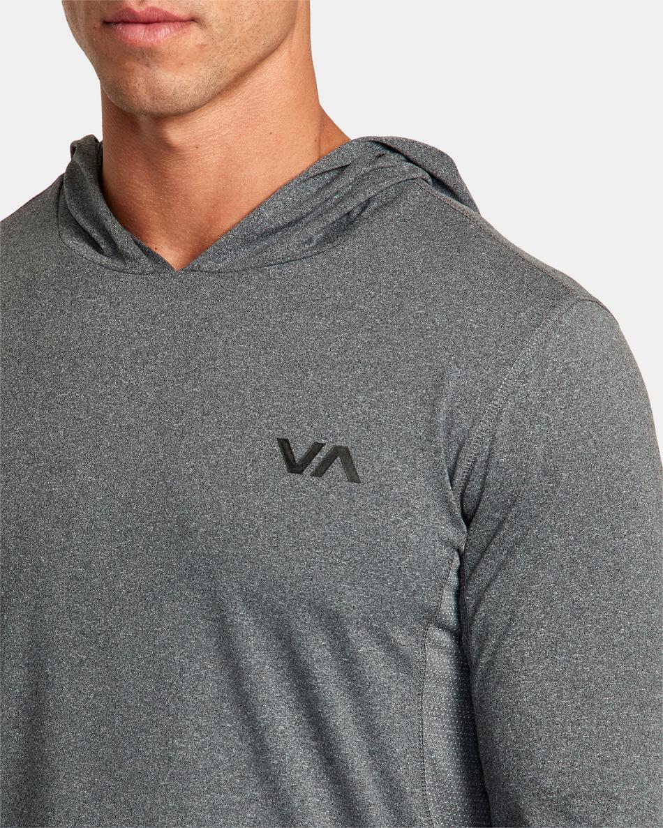 Charcoal Heather Rvca Sport Vent Technical Hooded Men's Long Sleeve | UUSTG75007
