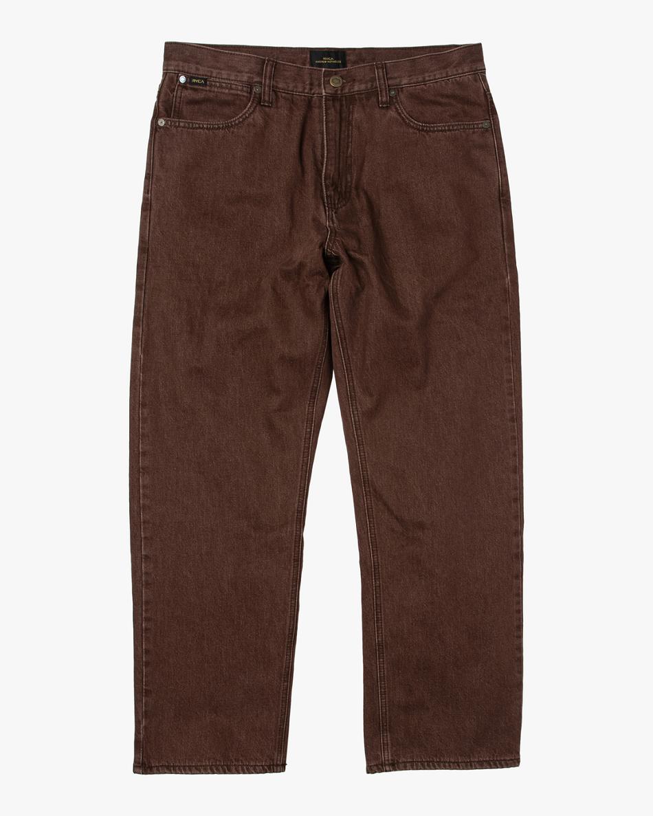 Chocolate Rvca Reynolds Americana Lined Denim Men\'s Jeans | LUSSX77187