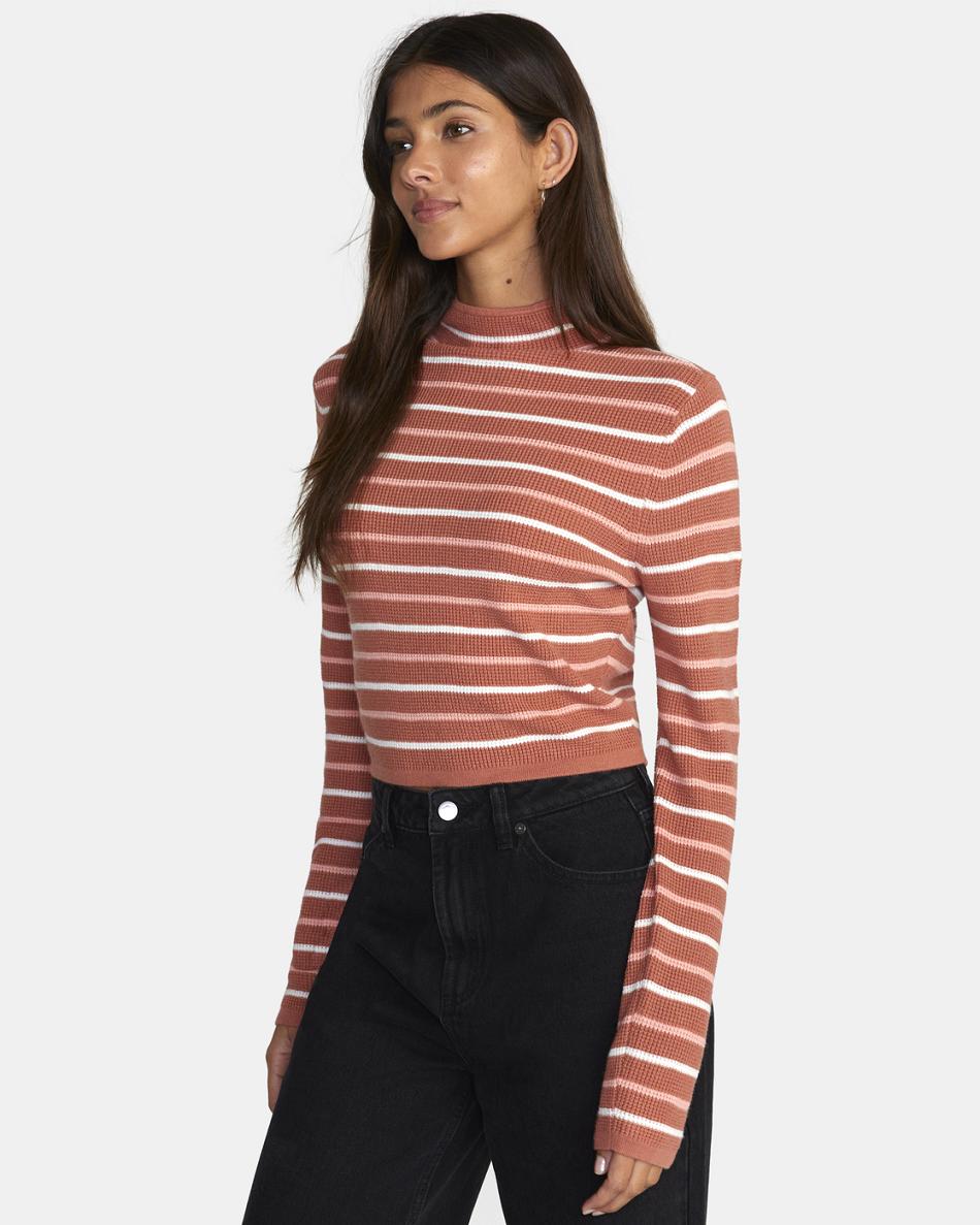 Cinnamon Rvca Après Long Sleeve Crop Top Women's Sweaters | USDFL75441