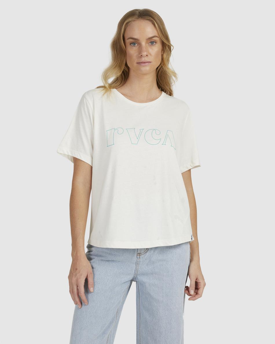 Cloud/Blue Rvca Curl Keyline Graphic Women\'s T shirt | EUSVG82324