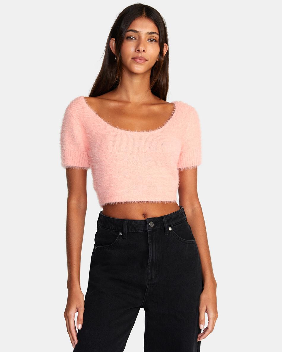 Coral Rvca Murray Cropped Women\'s Sweaters | USEAH84185