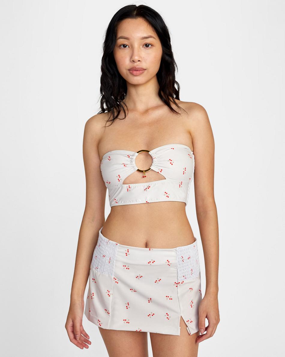 Cream Rvca Heartthrob Tube Top Women's Bikini Tops | DUSVO51776