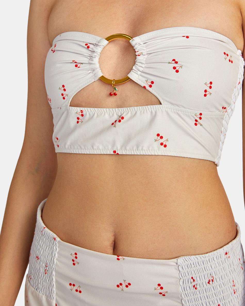 Cream Rvca Heartthrob Tube Top Women's Bikini Tops | DUSVO51776