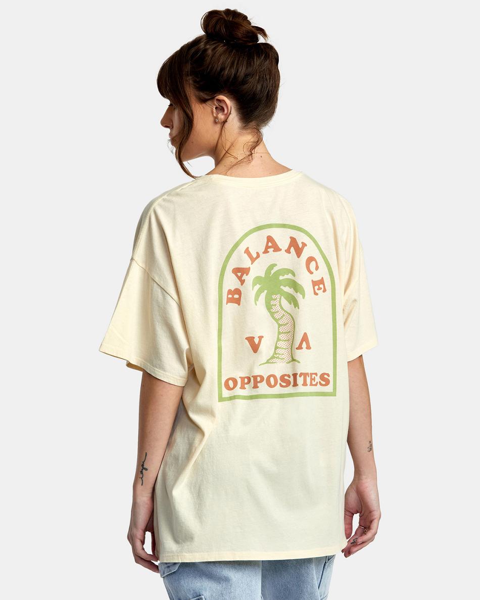 Cream Rvca VA Palm Baggie Women's T shirt | USNEJ88118