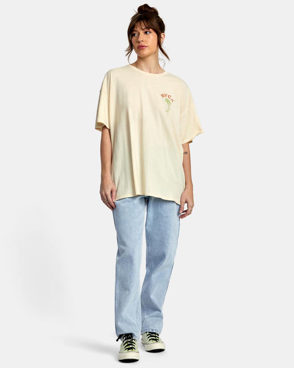 Cream Rvca VA Palm Baggie Women's T shirt | USNEJ88118