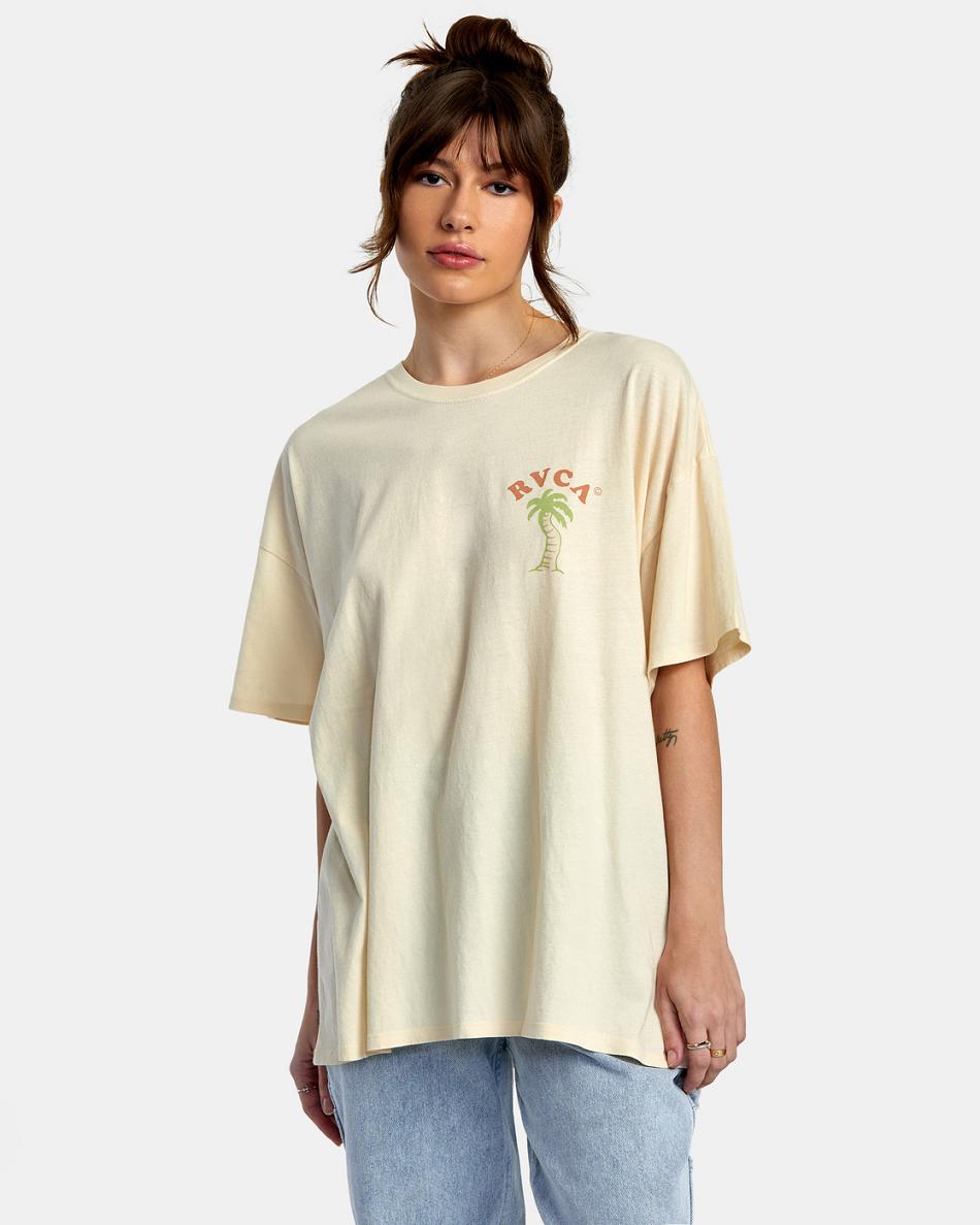 Cream Rvca VA Palm Baggie Women\'s T shirt | USNEJ88118