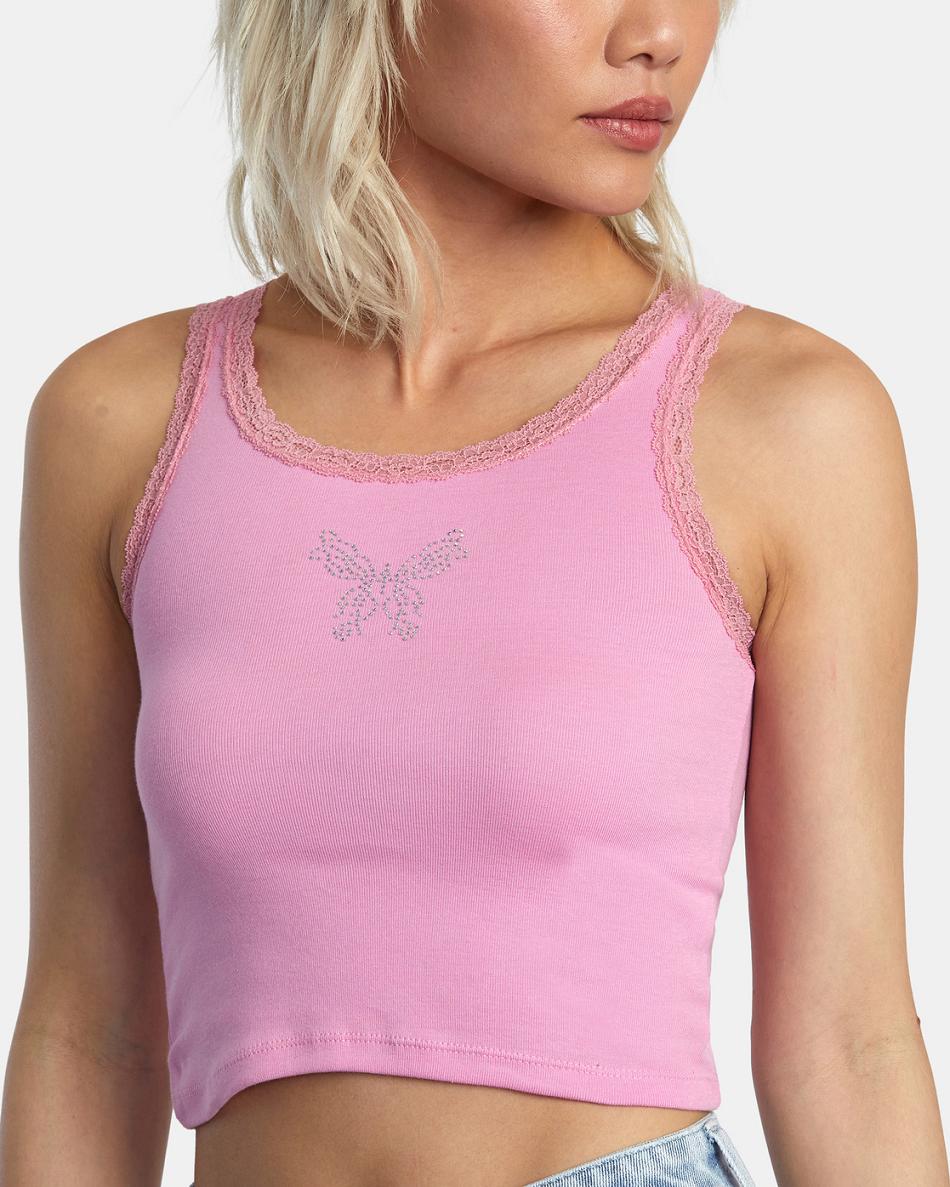Cyclamen Rvca Glitter Lace Tank Top Women's T shirt | DUSVO55147