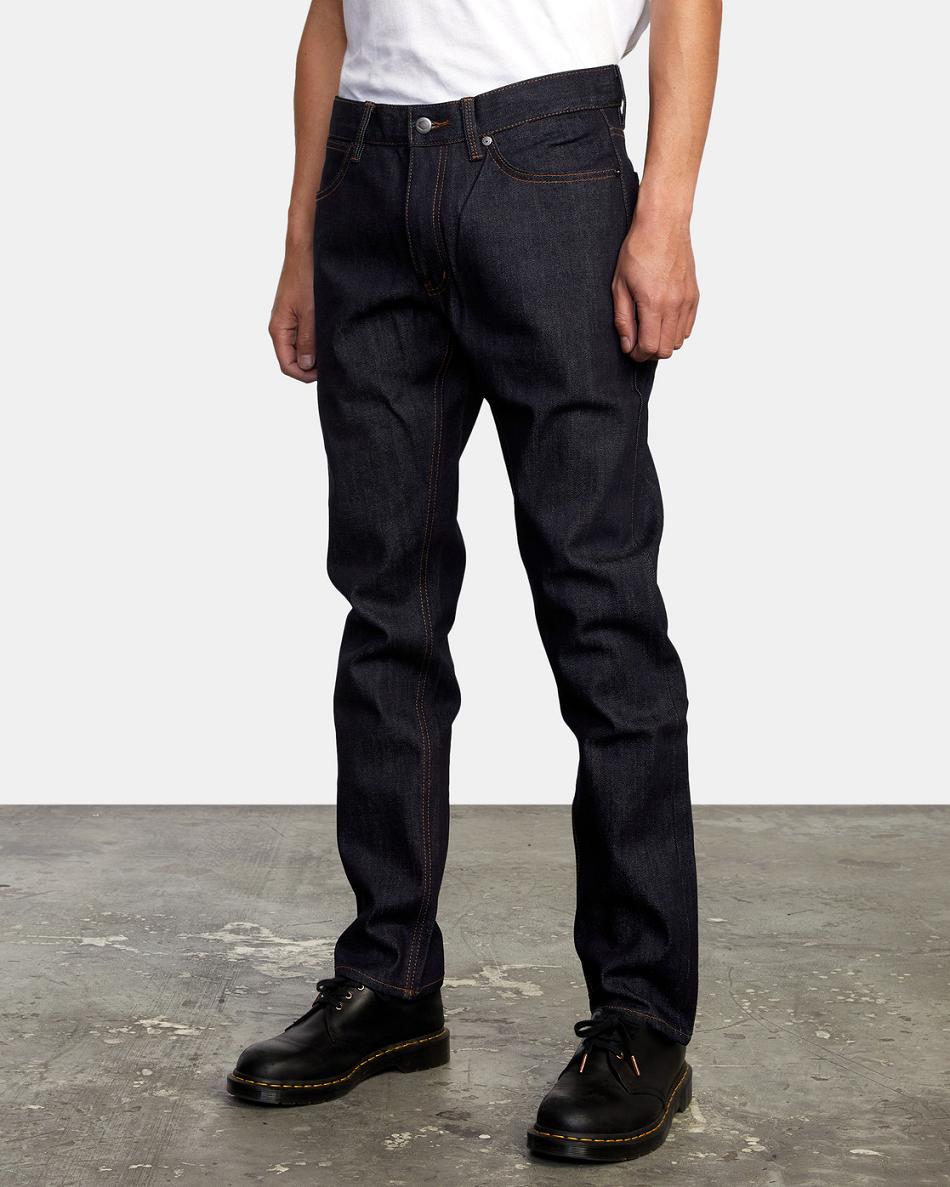 Dark Indigo Rvca Daggers Slim Fit Denim Men's Jeans | UUSTG26714