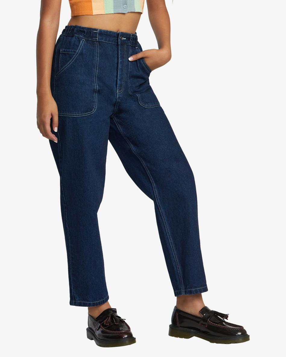 Dark Indigo Rvca Scrunchie Denim Pants Women's Jeans | QUSWA81490