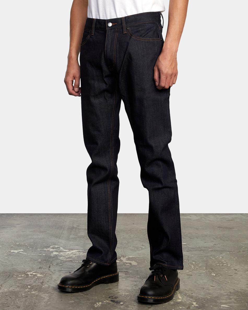 Dark Indigo Rvca Weekend Straight Fit Men's Jeans | QUSWA39288