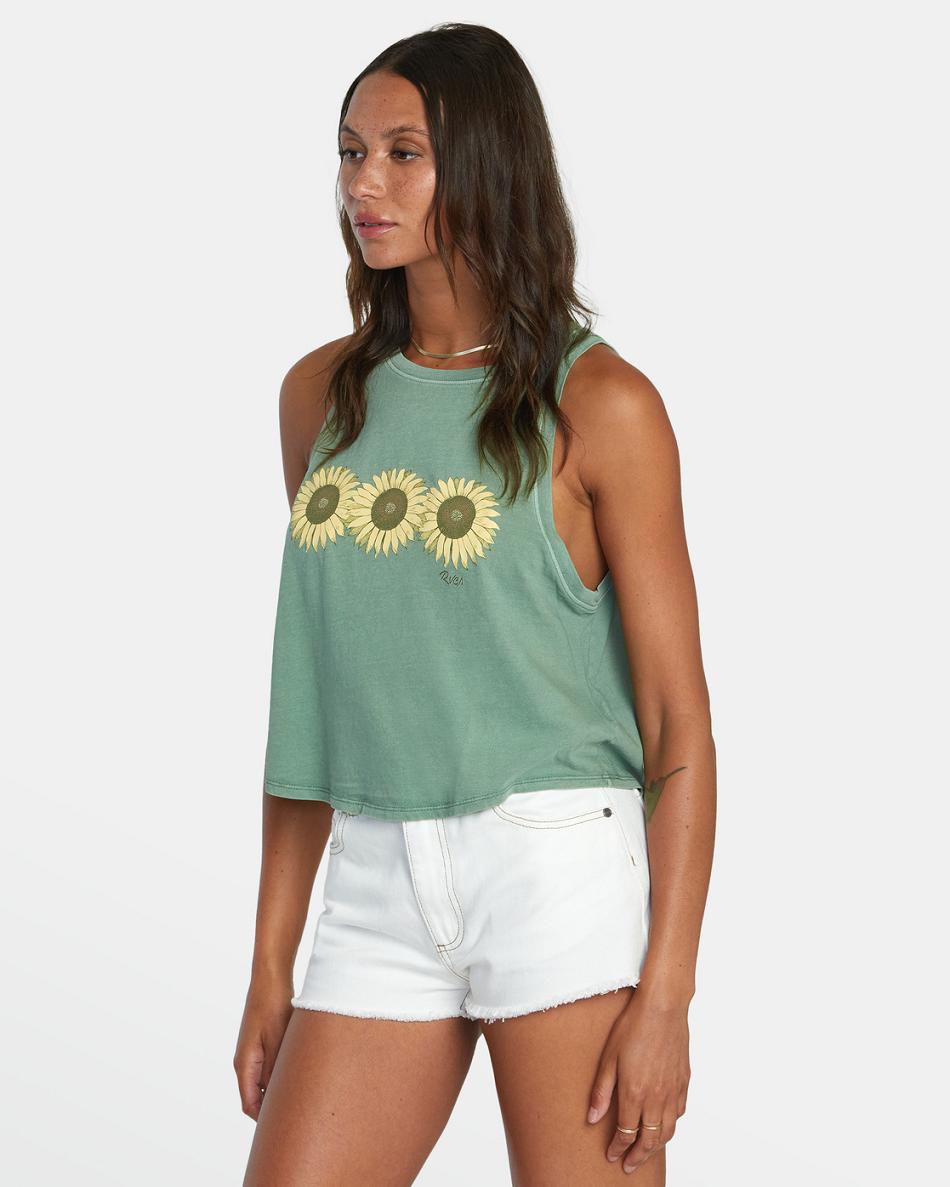 Dark Ivy Rvca Sunflower Tank Top Women's T shirt | QUSWA54629