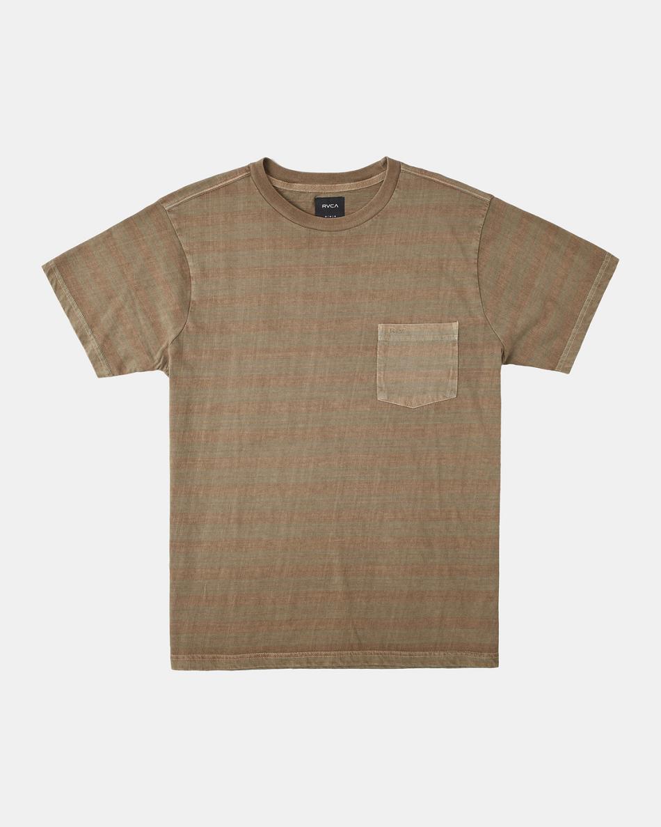 Dark Khaki Rvca PTC Stripe T-Shirt Men\'s Short Sleeve | FUSHY73055