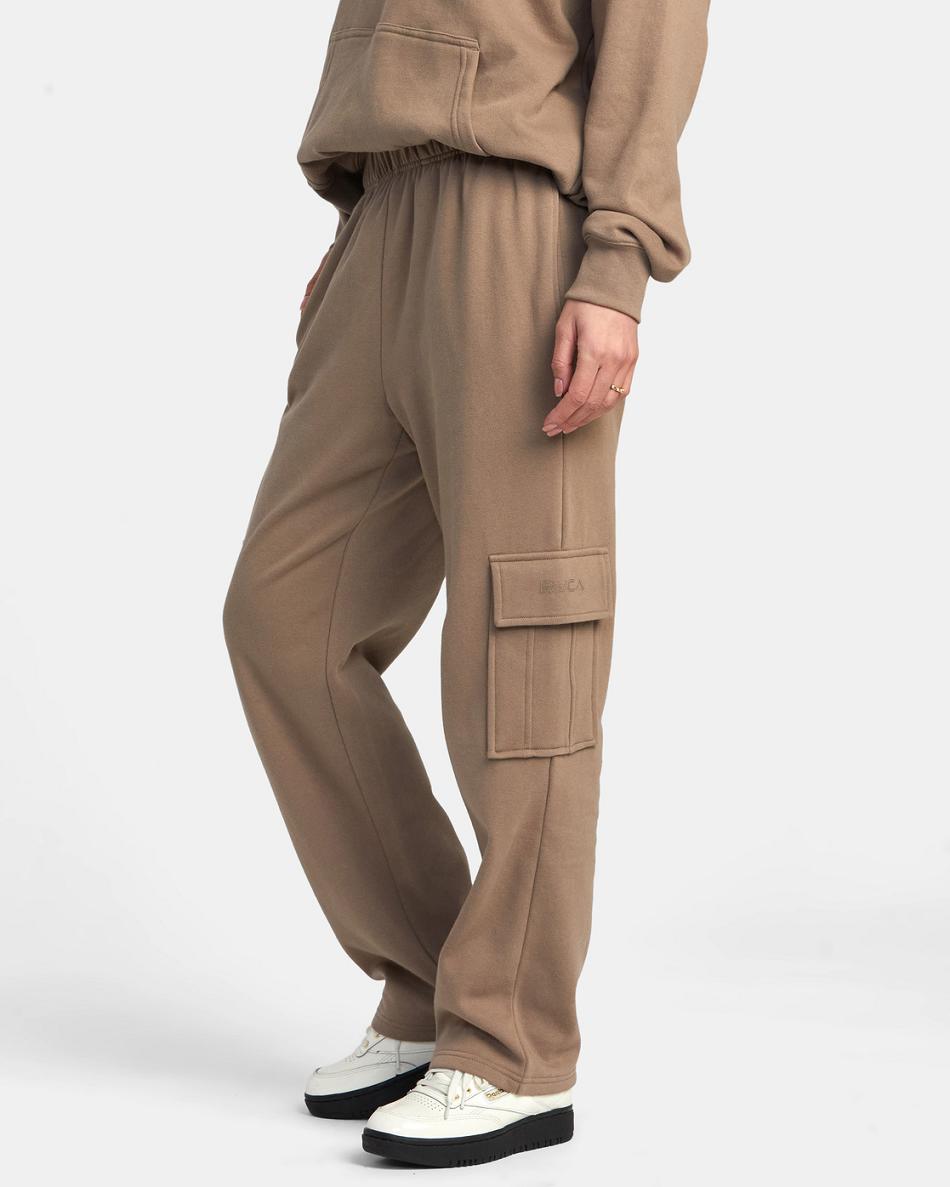 Dark Khaki Rvca Test Drive Cargo Sweatpants Women's Loungewear | XUSGW75596