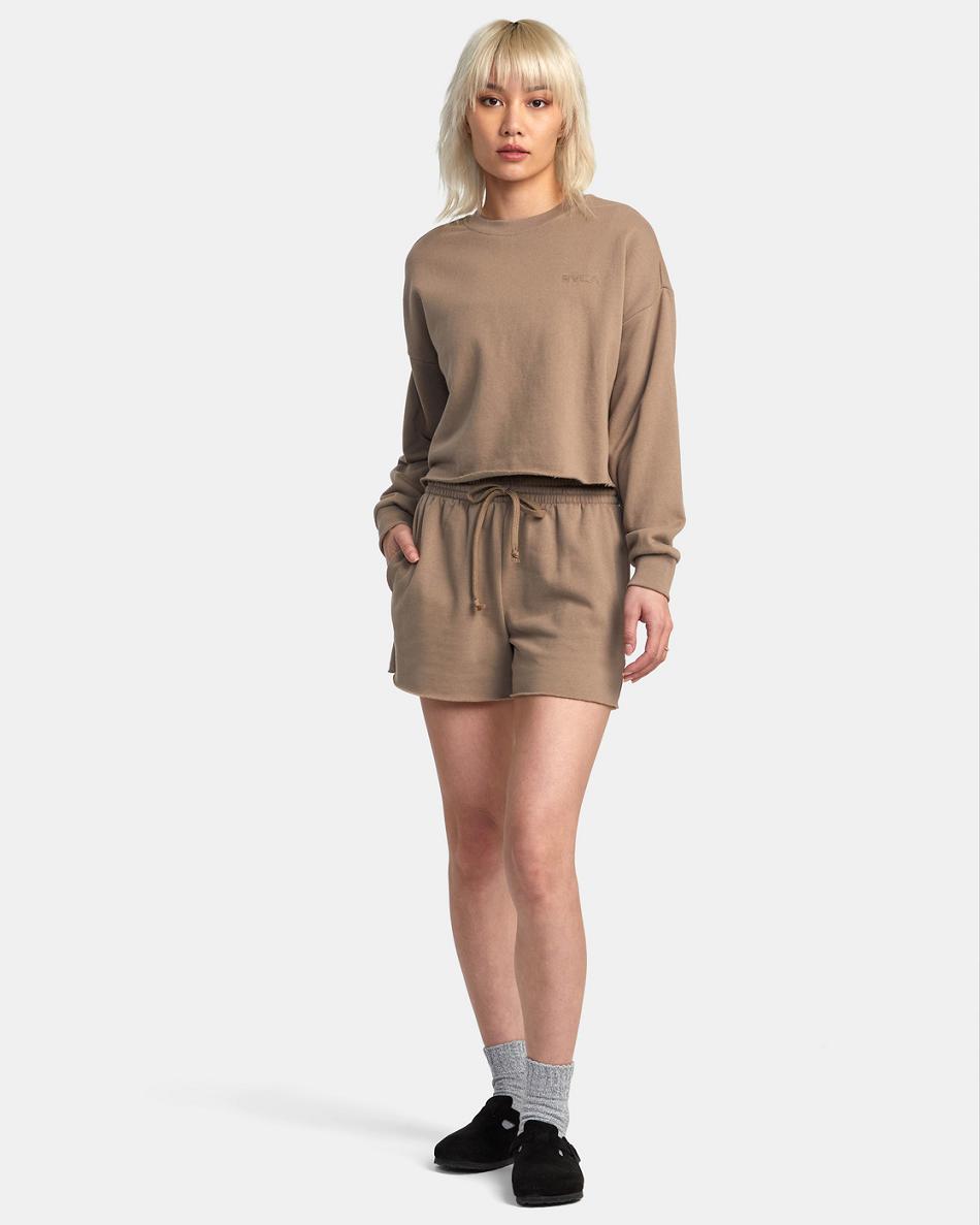 Dark Khaki Rvca Test Drive Cropped Sweatshirt Women's Loungewear | PUSER99294