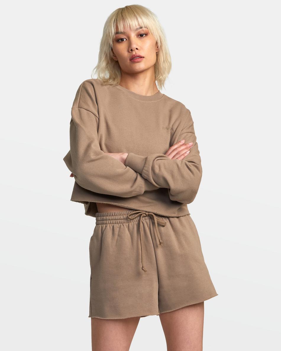 Dark Khaki Rvca Test Drive Cropped Sweatshirt Women\'s Loungewear | PUSER99294