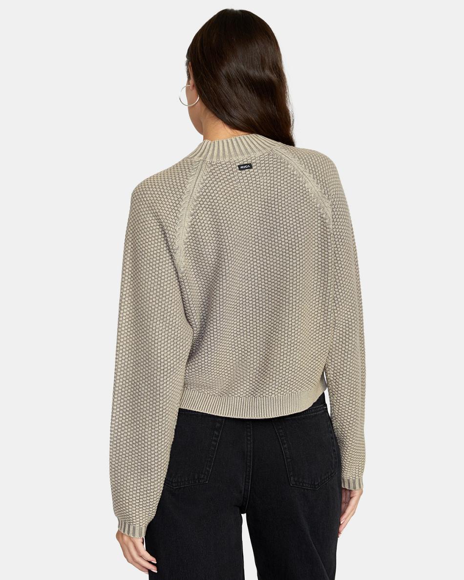 Dark Khaki Rvca Verdict Cropped Women's Sweaters | USZDE12909