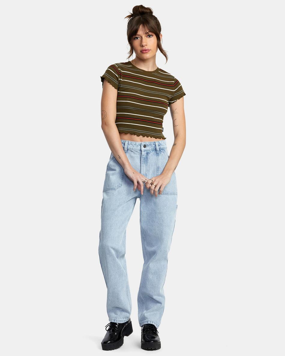 Dark Olive Rvca Classmate Crop Women's T shirt | ZUSNQ95950