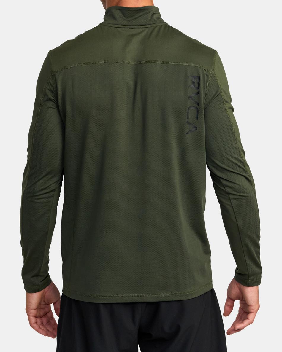 Dark Olive Rvca Sport Vent Half-Zip Pullover Men's Long Sleeve | ZUSNQ22361