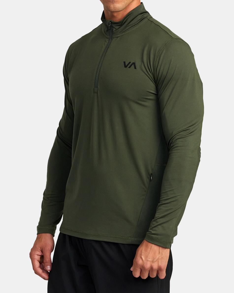 Dark Olive Rvca Sport Vent Half-Zip Pullover Men's Long Sleeve | ZUSNQ22361