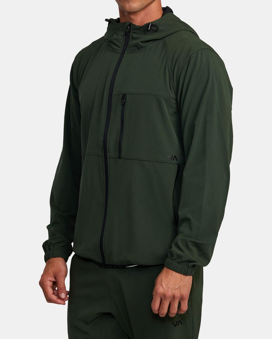 Dark Olive Rvca Yogger Zip-Up Hooded II Men's Jackets | USICD69141