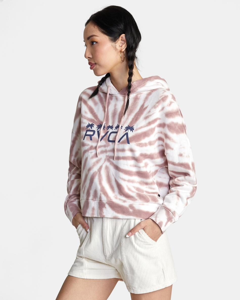 Deep Dusty Rose Rvca Five Palms Cropped Women's Hoodie | FUSUI94198