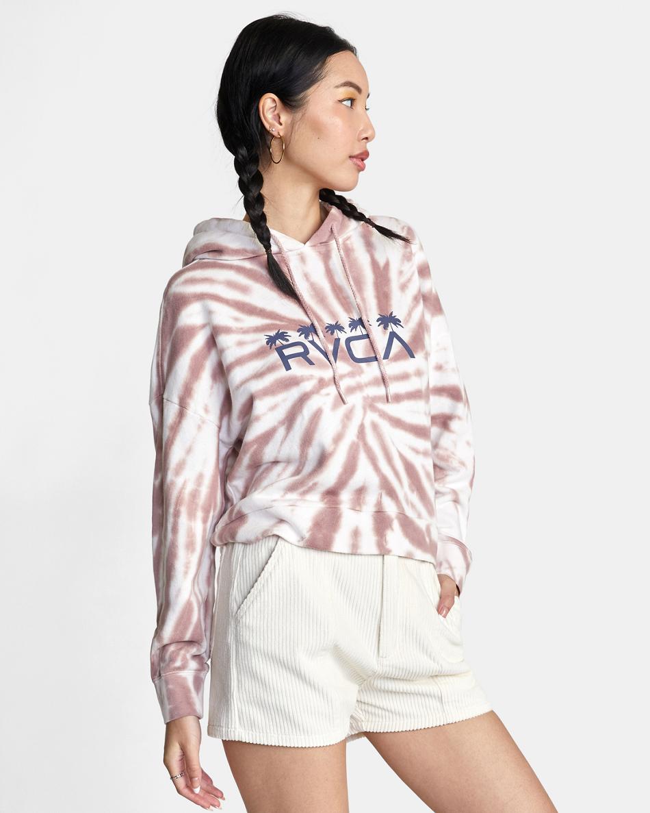 Deep Dusty Rose Rvca Five Palms Cropped Women's Hoodie | FUSUI94198