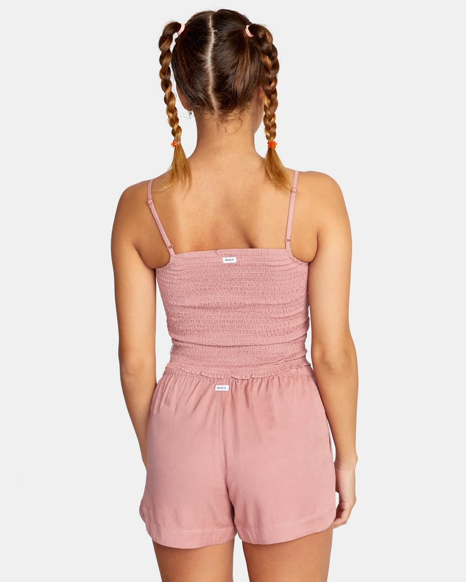 Deep Dusty Rose Rvca Revival Smocked Women's Tanks | USZPD52534