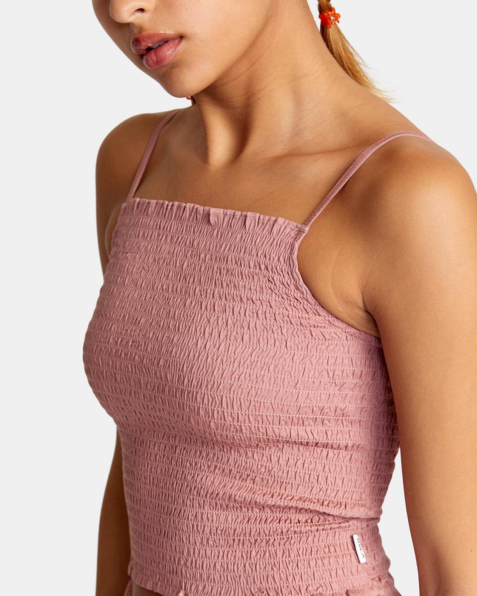 Deep Dusty Rose Rvca Revival Smocked Women's Tanks | USZPD52534