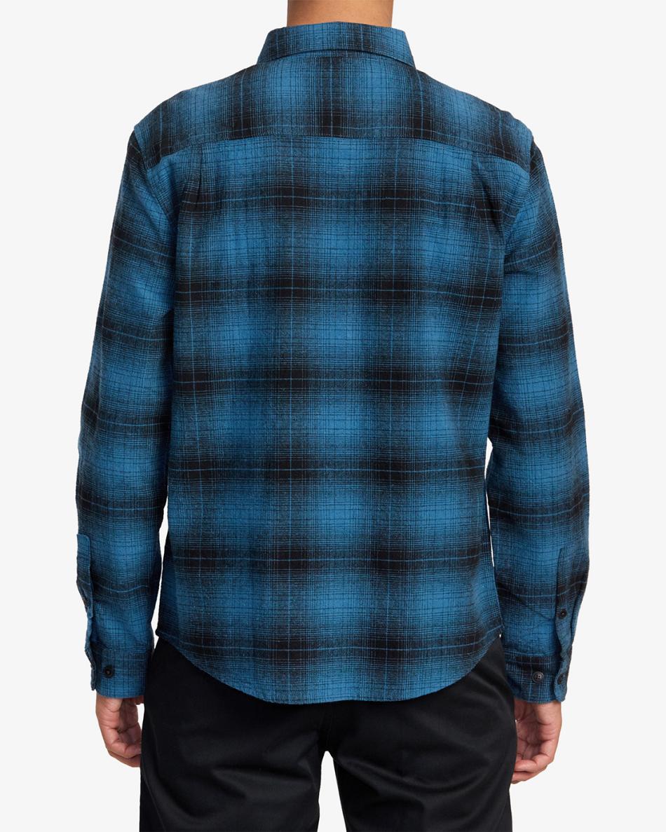 Deep Ocean Rvca Vesuvio Long Sleeve Flannel Men's T shirt | USJKU95281