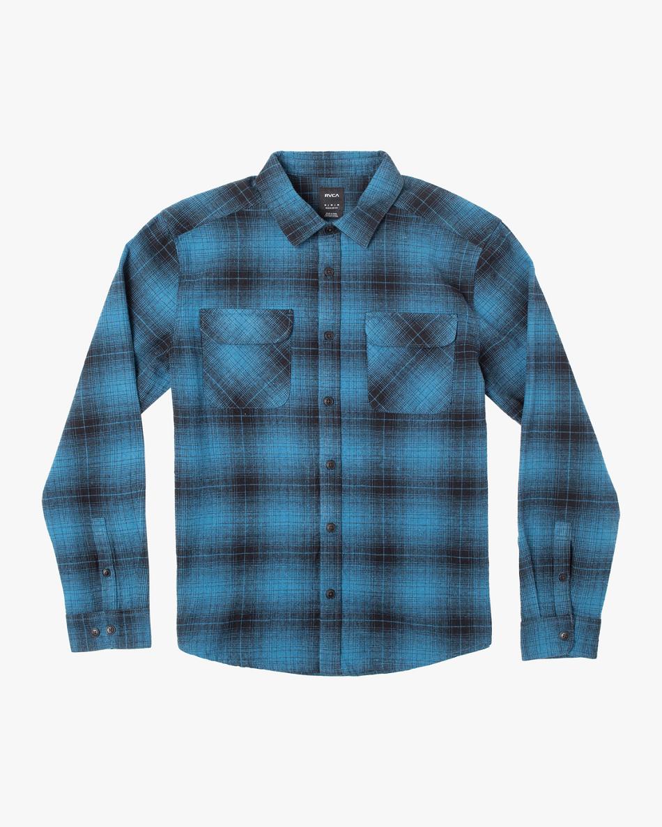 Deep Ocean Rvca Vesuvio Long Sleeve Flannel Men\'s T shirt | USJKU95281