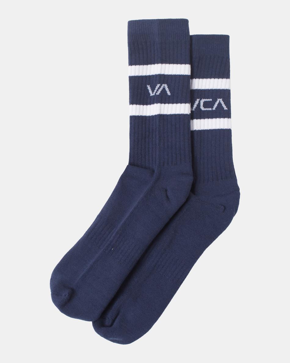 Denim Rvca 2 Pack Striped Crew Men\'s Socks | ZUSMJ14035