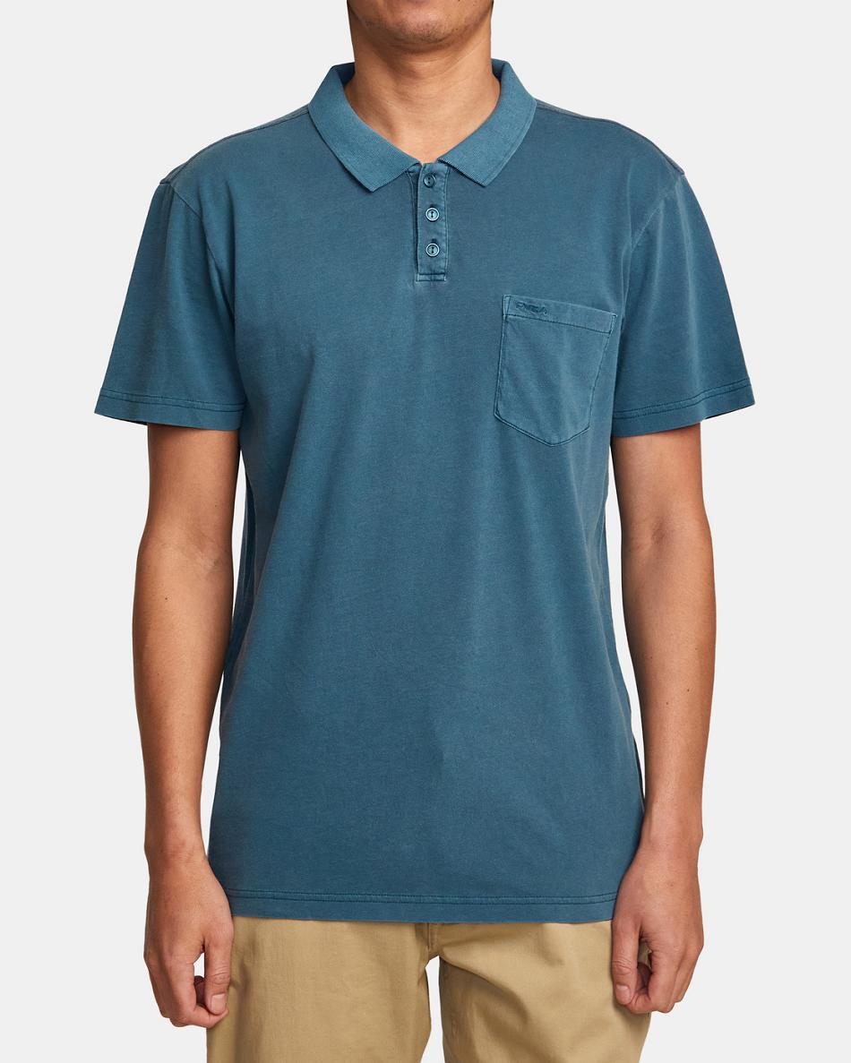 Duck Blue Rvca PTC Pigment Polo Men's T shirt | USQAV33822