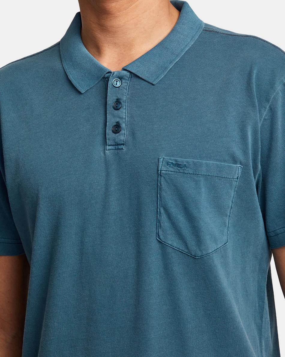 Duck Blue Rvca PTC Pigment Polo Men's T shirt | USQAV33822