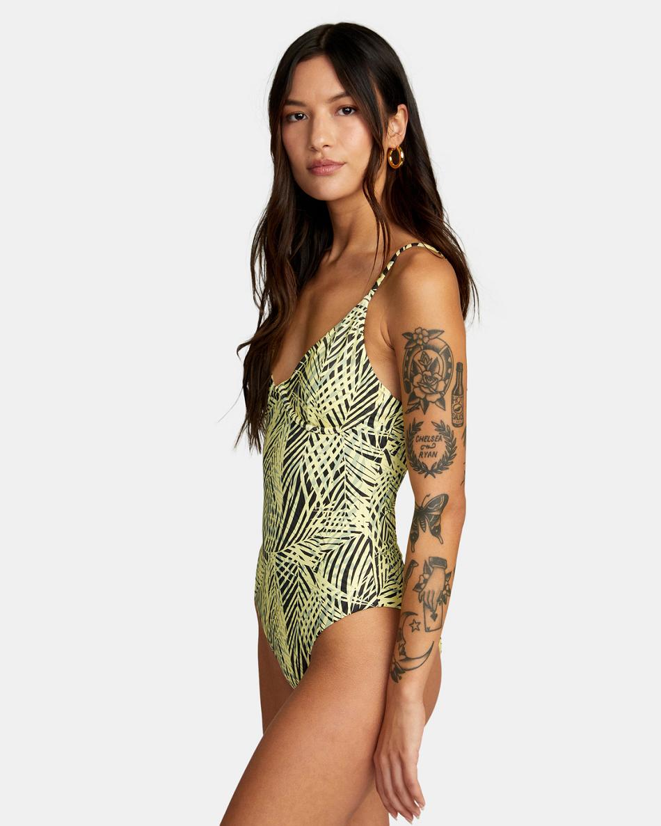 Dust Yellow Rvca Palms Underwire Women's Swimsuits | USICD29143